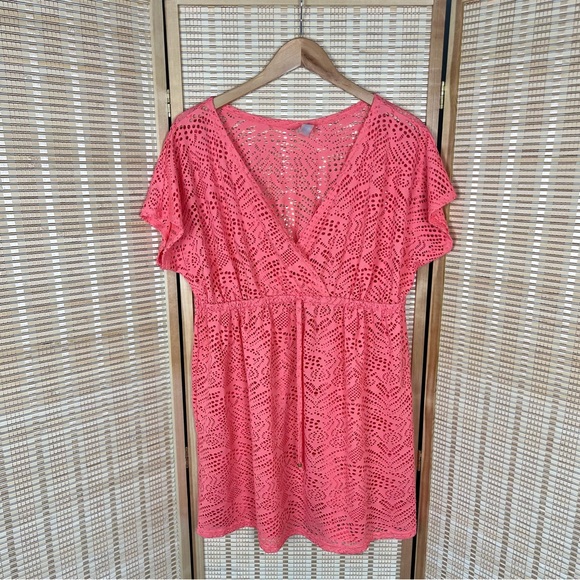 New Directions Swim Coverup Coral Beach Dress - Picture 2 of 9
